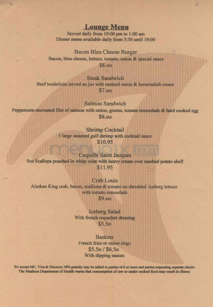 Tornado Club Steak House - Madison, WI menu_pic