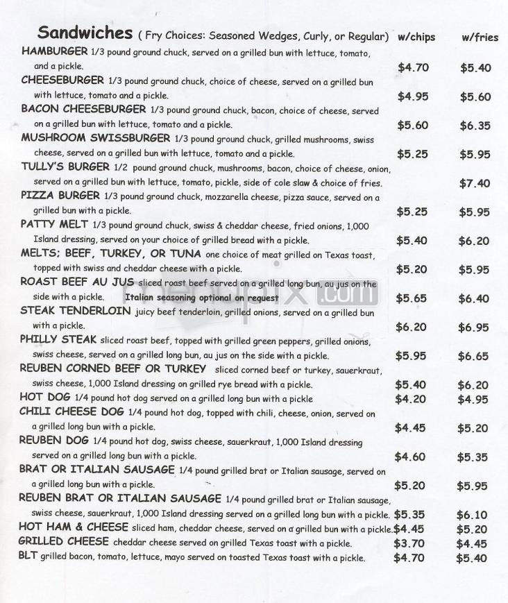Tully's Food & Spirits - Monona, WI menu_pic