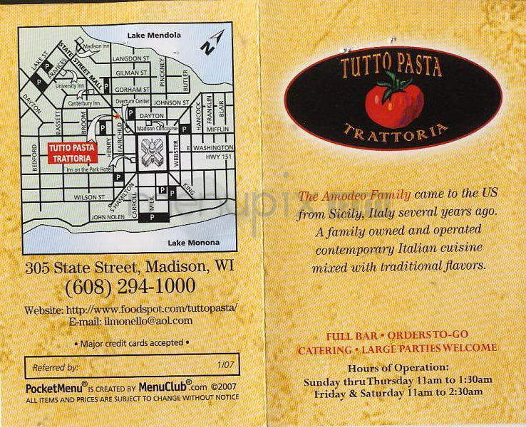 Tutto Pasta Trattoria - Madison, WI menu_pic