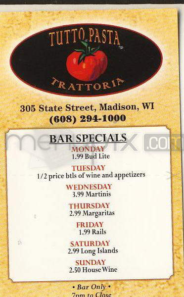 Tutto Pasta Trattoria - Madison, WI menu_pic