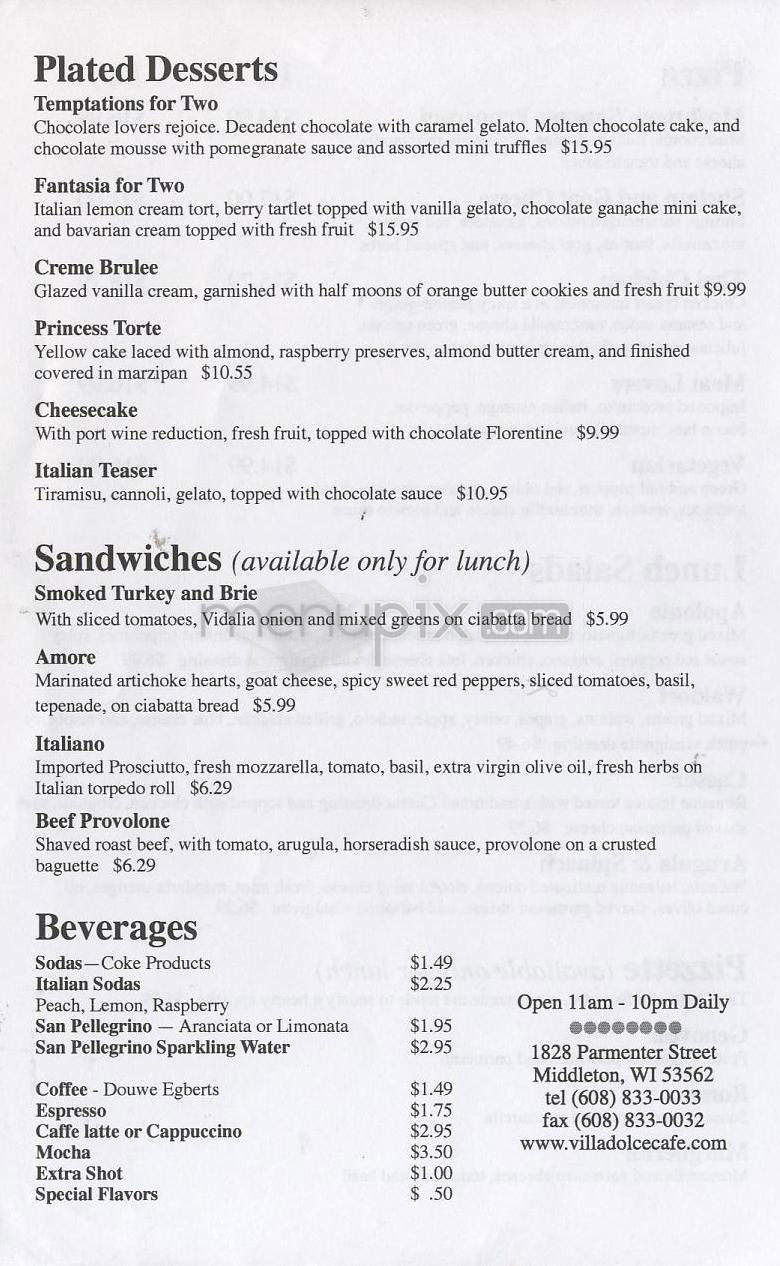 Villa Dolce - Middleton, WI menu_pic