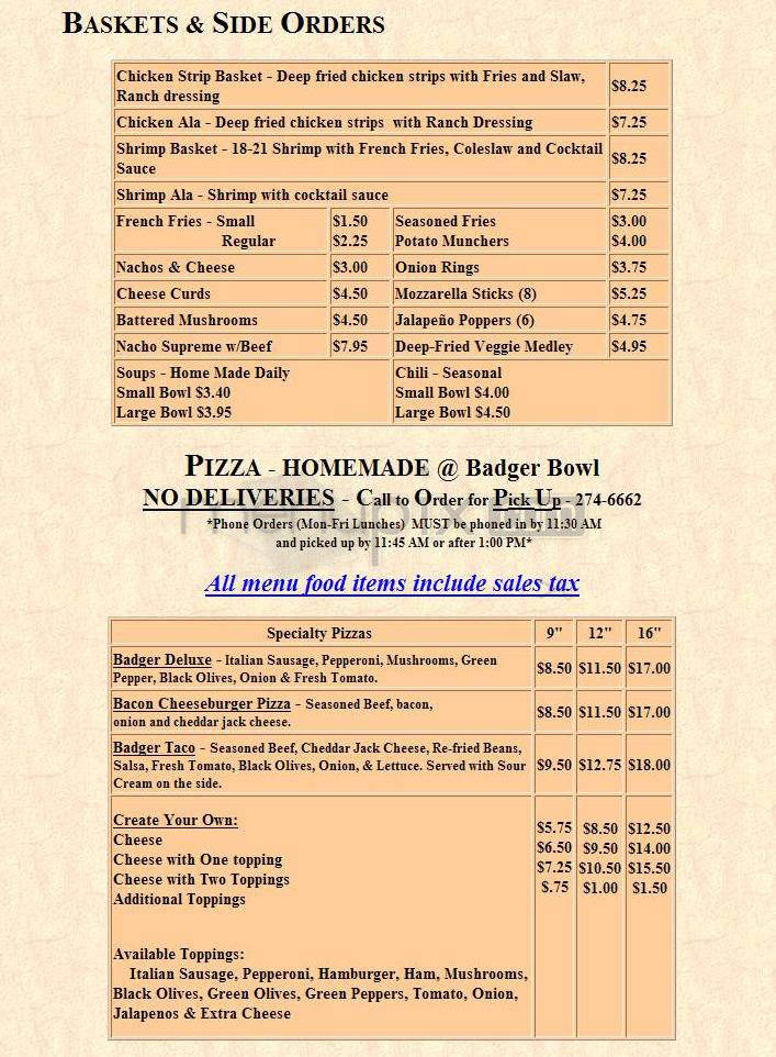 Village Lanes - Monona, WI menu_pic