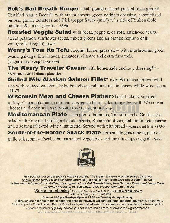Weary Traveler - Madison, WI menu_pic