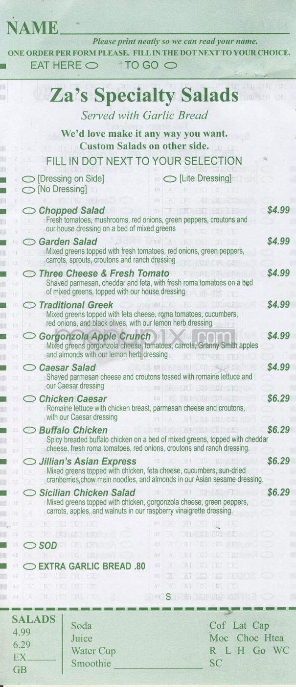 Za's - Madison, WI menu_pic