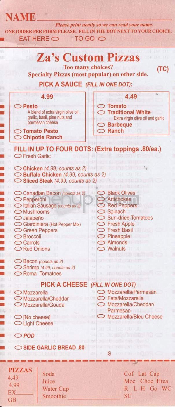 Za's - Madison, WI menu_pic