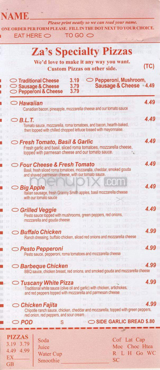 Za's - Madison, WI menu_pic