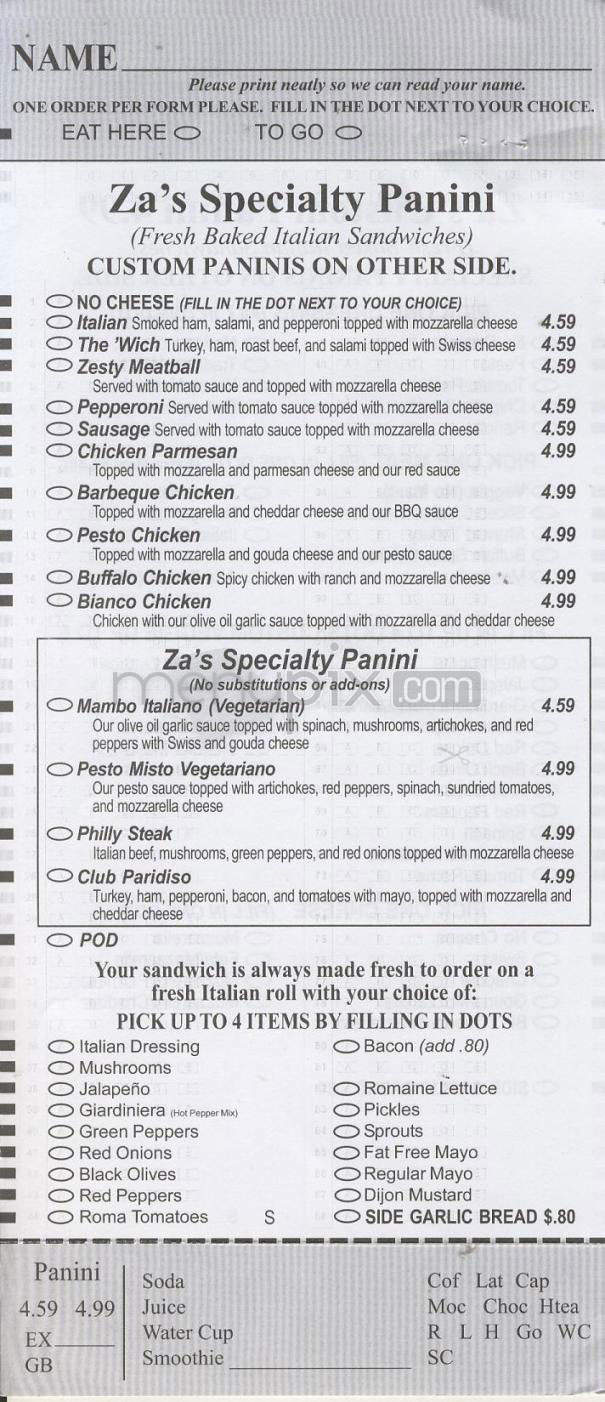 Za's - Madison, WI menu_pic