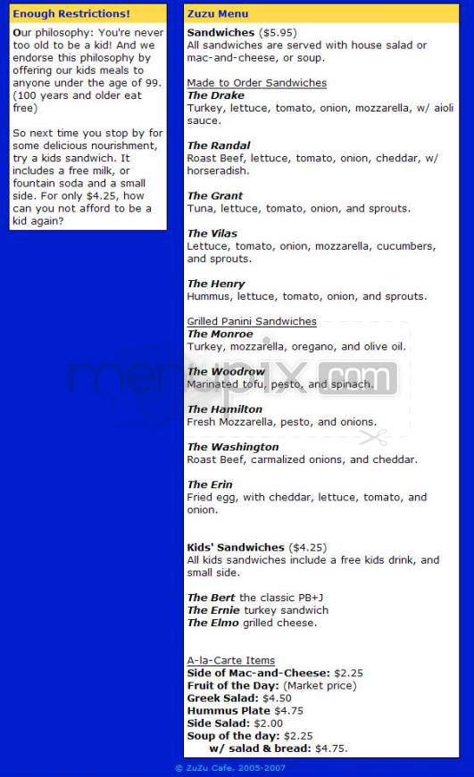 Zuzu Cafe - Madison, WI menu_pic