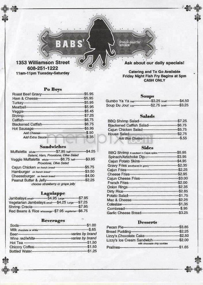 Babs' French Quarter Kitchen - Madison, WI menu_pic