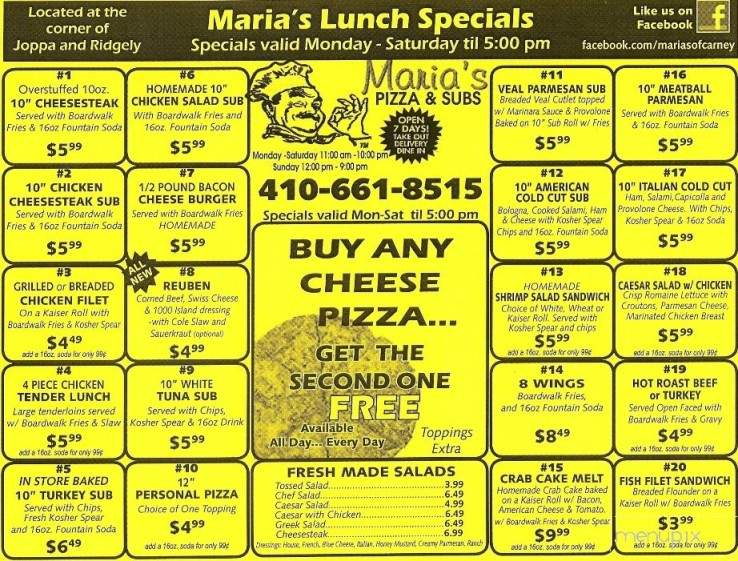 /2005880/Marias-Pizzaria-Menu-Parkville-MD - Parkville, MD