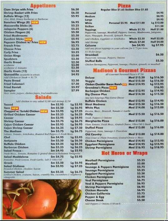 Madison's Pizza Cafe - Pleasant Valley, NY menu_pic