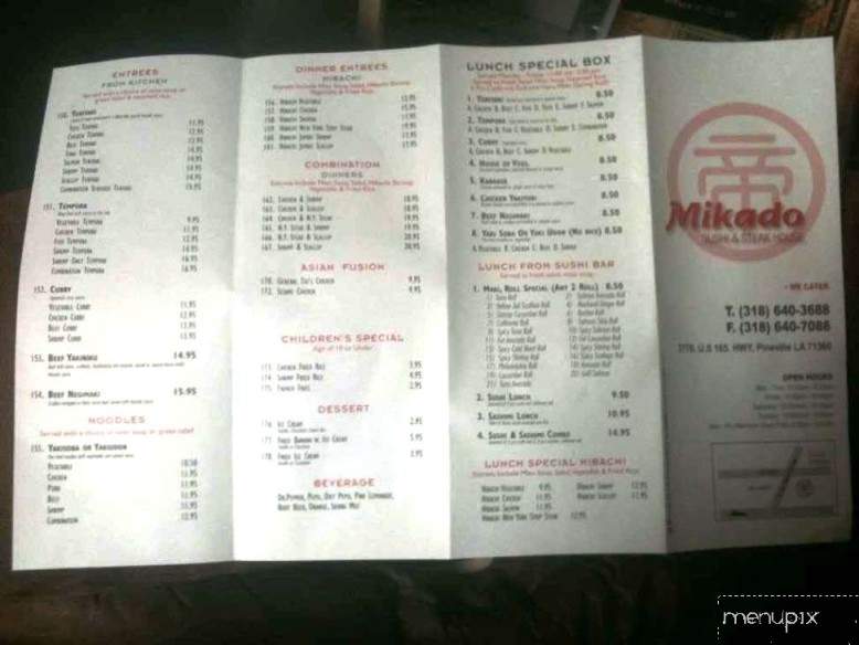 Mikado Sushi and Steak House - Pineville, LA menu_pic