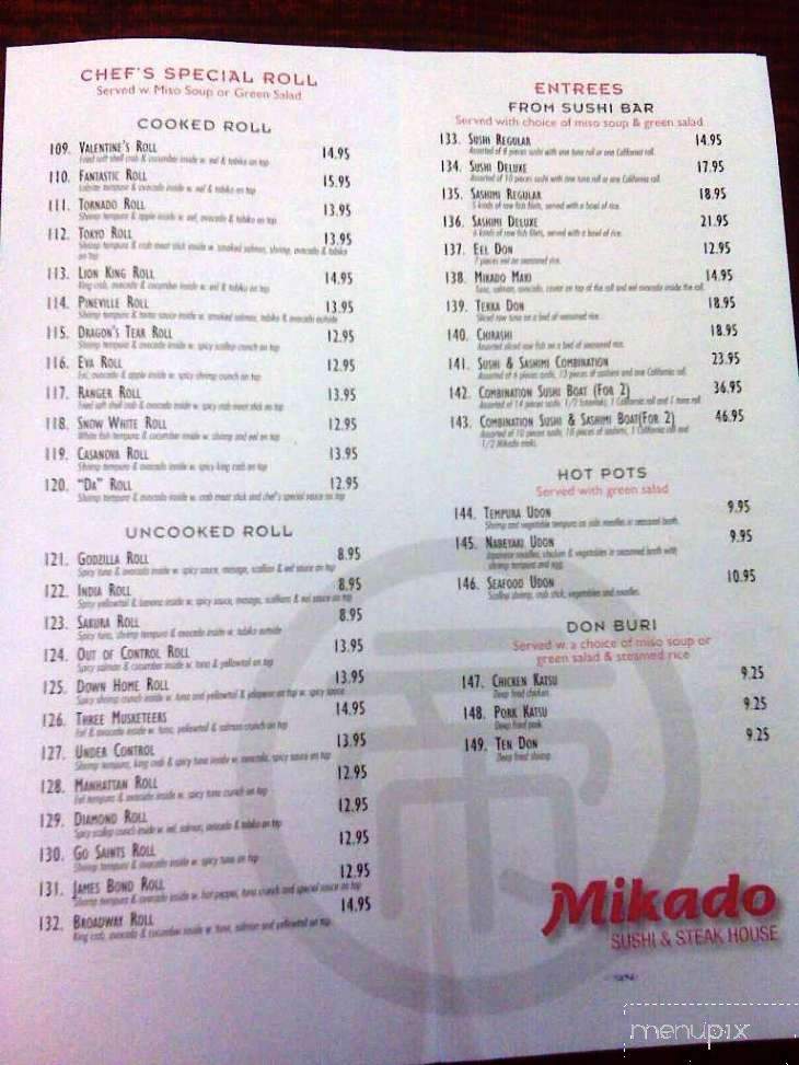 Mikado Sushi and Steak House - Pineville, LA menu_pic