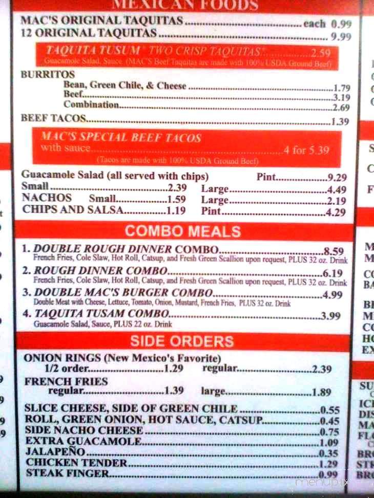 Mac's Steak In The Rough - Albuquerque, NM menu_pic