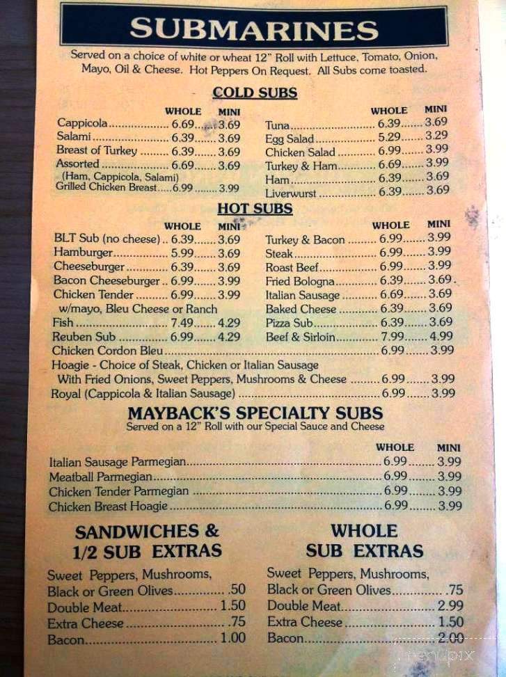 Mayback's Deli - Tonawanda, NY menu_pic