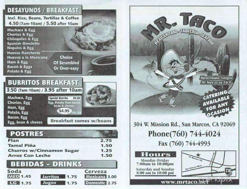 Mr Taco - San Marcos, CA menu_pic