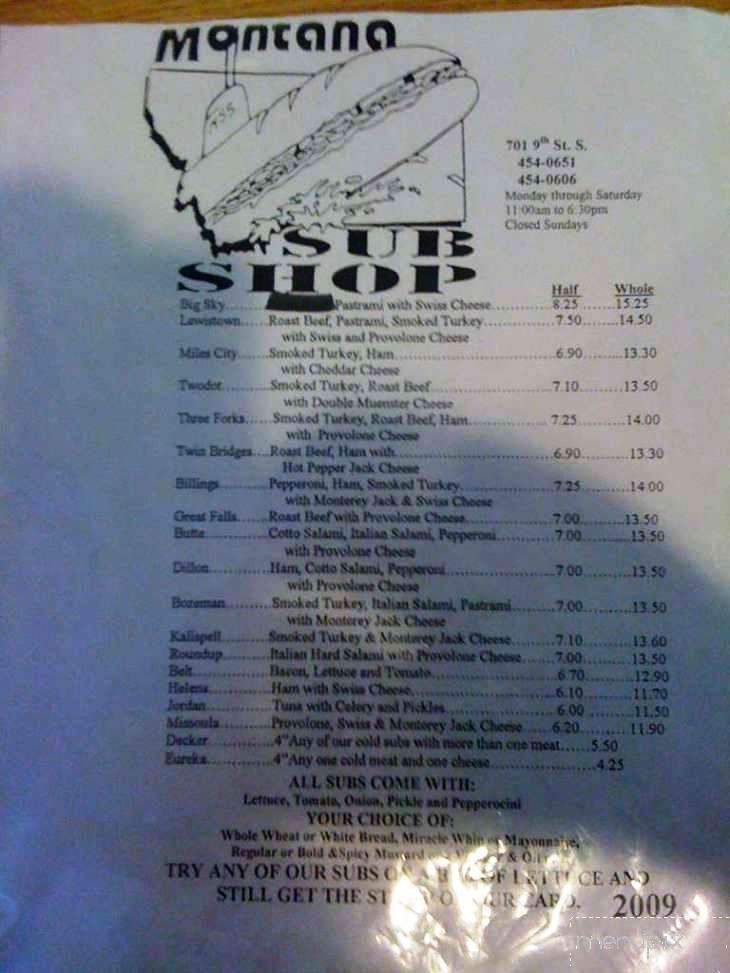 Montana Sub Shop - Great Falls, MT menu_pic
