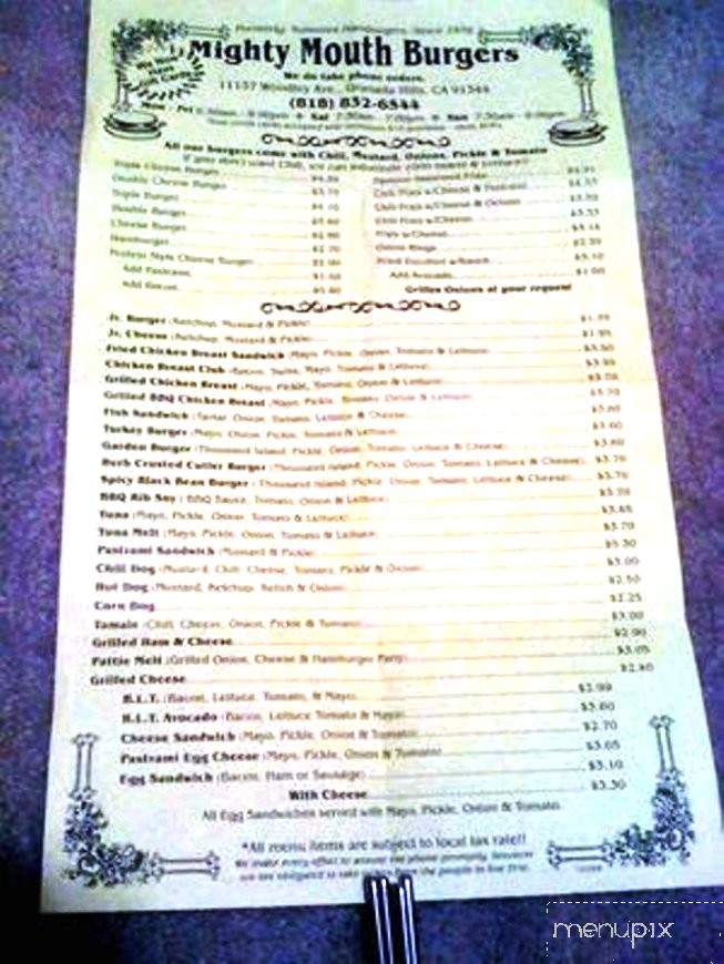 Mighty Mouth Burgers - Granada Hills, CA menu_pic