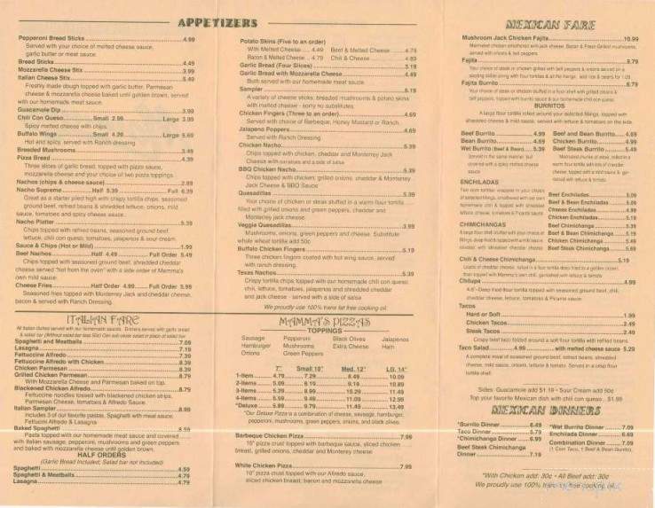 Mamma's Mexican-Italian Restaurant - Bedford, IN menu_pic