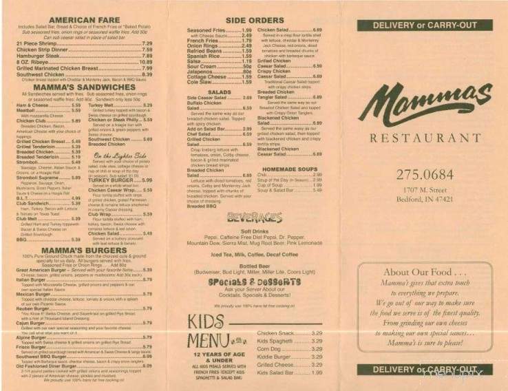 Mamma's Mexican-Italian Restaurant - Bedford, IN menu_pic
