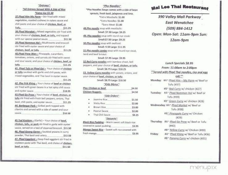 Mai Lee Thai Restaurant - East Wenatchee, WA menu_pic