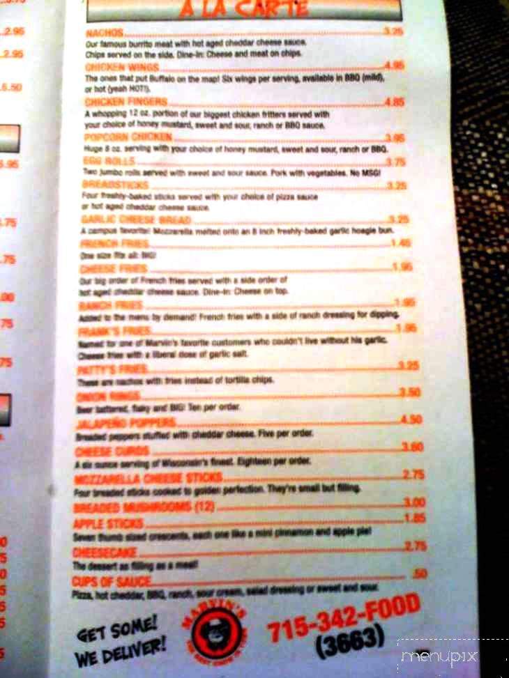 Marvin's Restaurant - Stevens Point, WI menu_pic