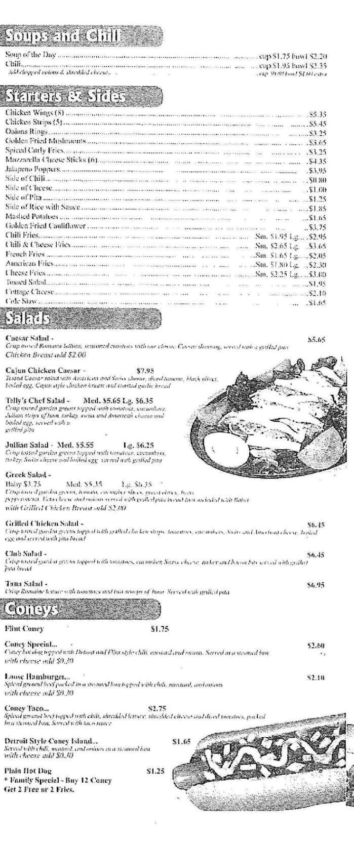 Telly's Coney Island - Flint, MI menu_pic
