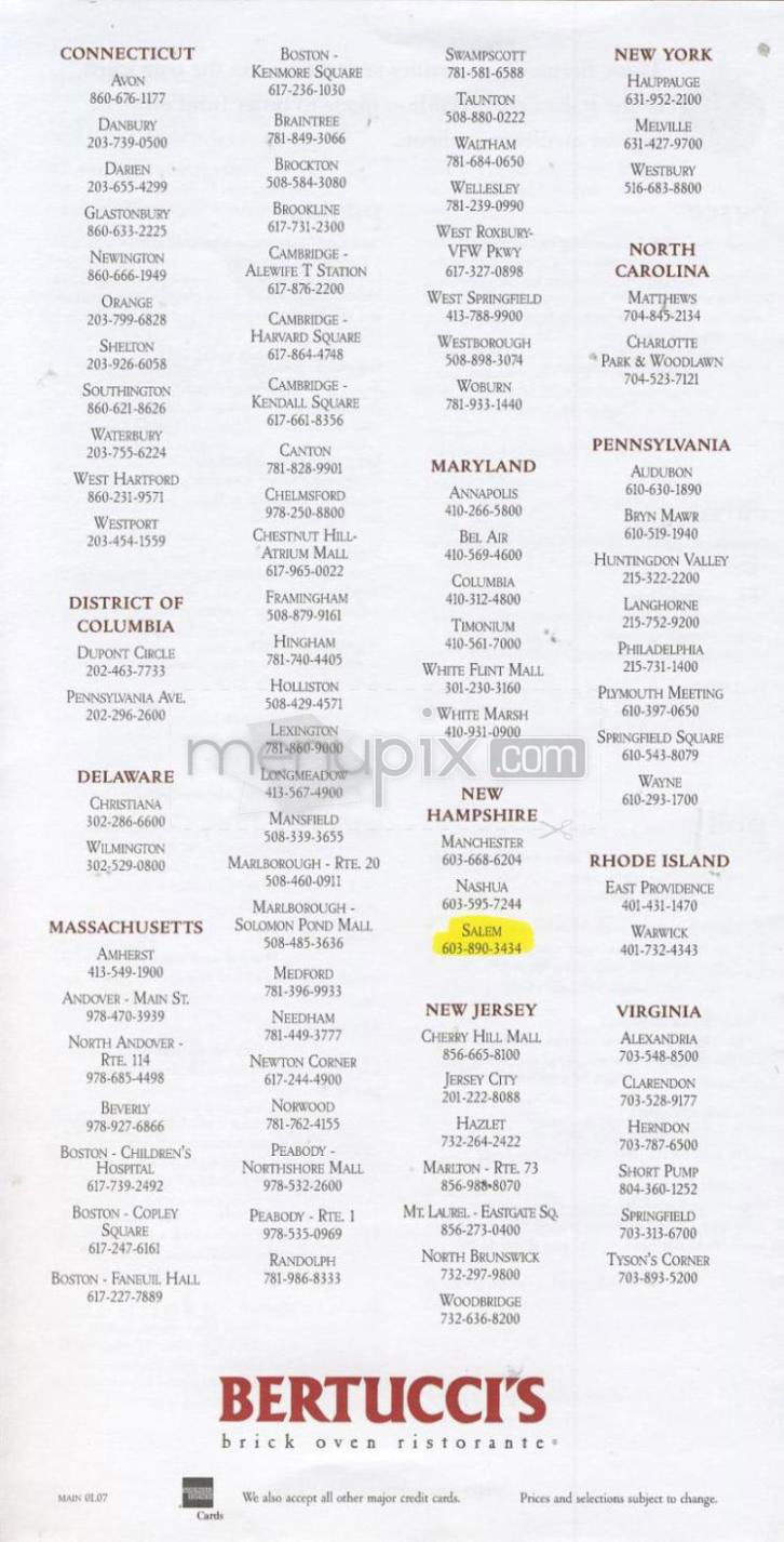 Bertucci's Brick Oven Restaurant - Salem, NH menu_pic