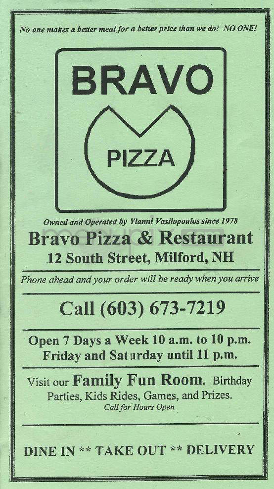 Bravo Family Fun Center - Milford, NH menu_pic
