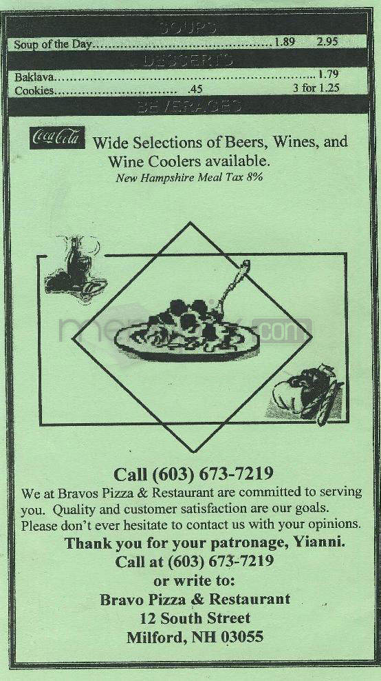 Bravo Family Fun Center - Milford, NH menu_pic