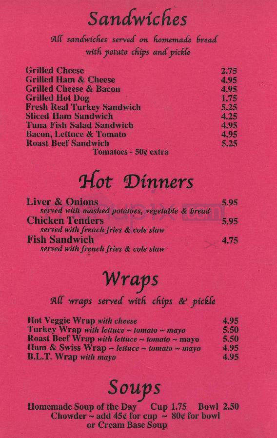 Cafe On The Oval - Milford, NH menu_pic