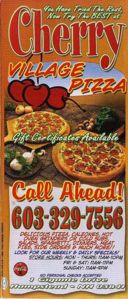 Cherry Village Pizza Restaurant - Hampstead, NH menu_pic