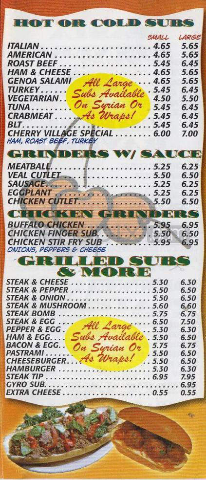 Cherry Village Pizza Restaurant - Hampstead, NH menu_pic