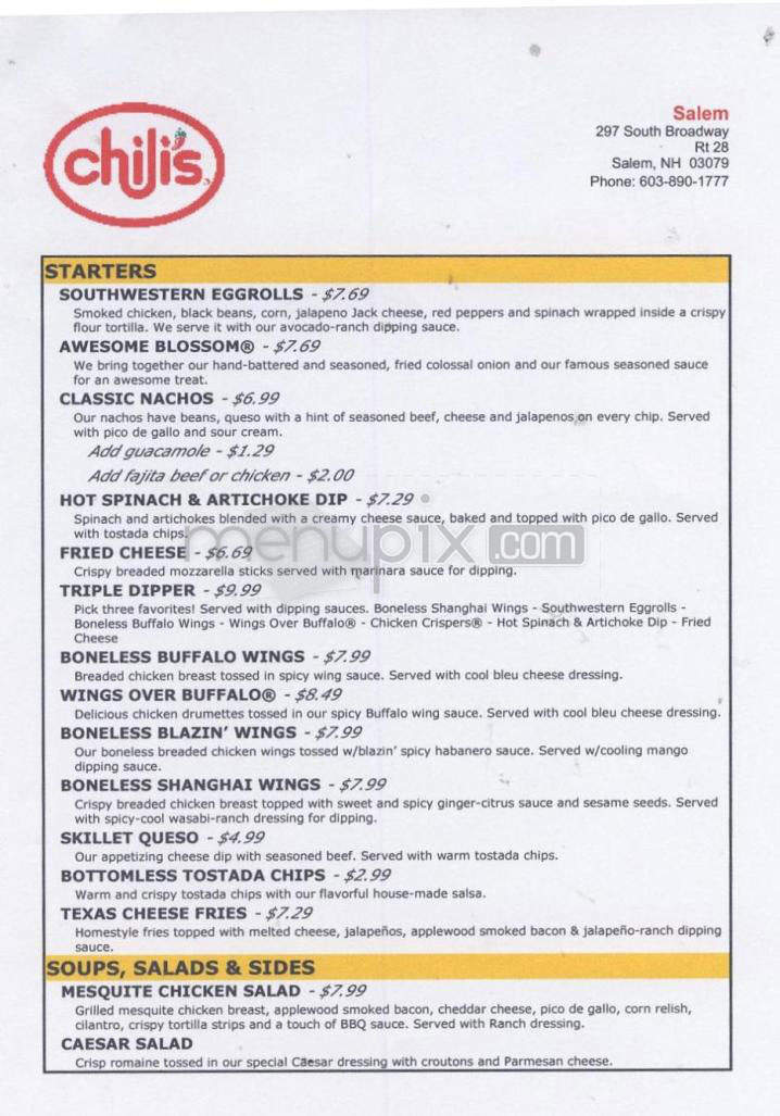 Chili's Grill & Bar - Salem, NH menu_pic