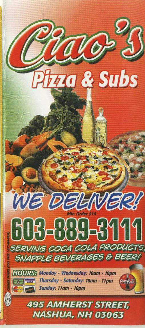 Ciao's Pizza & Subs - Nashua, NH menu_pic