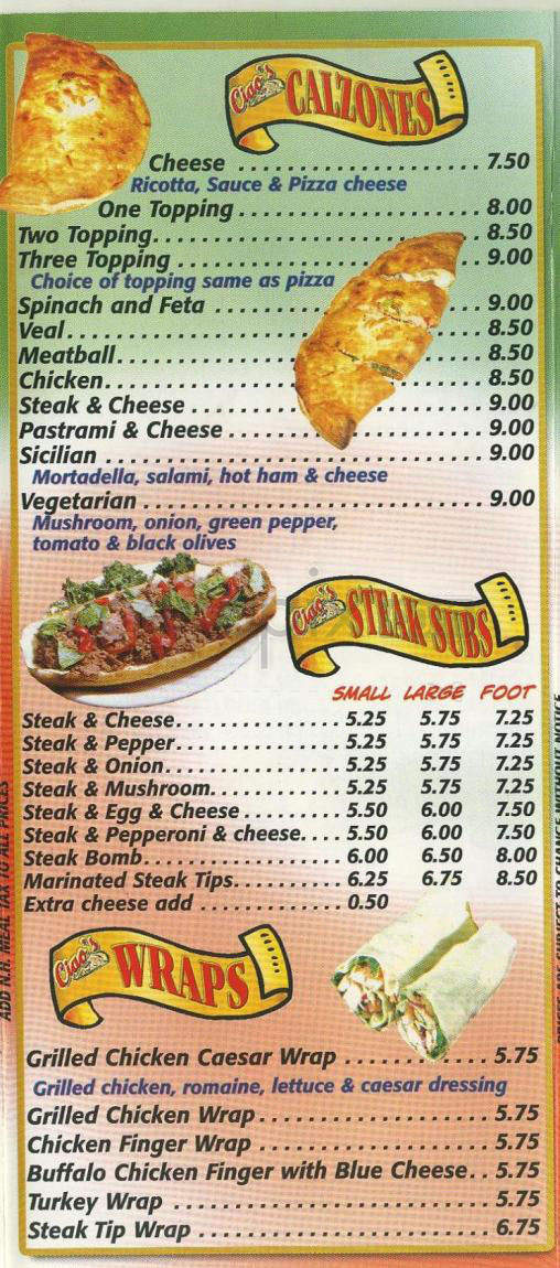 Ciao's Pizza & Subs - Nashua, NH menu_pic