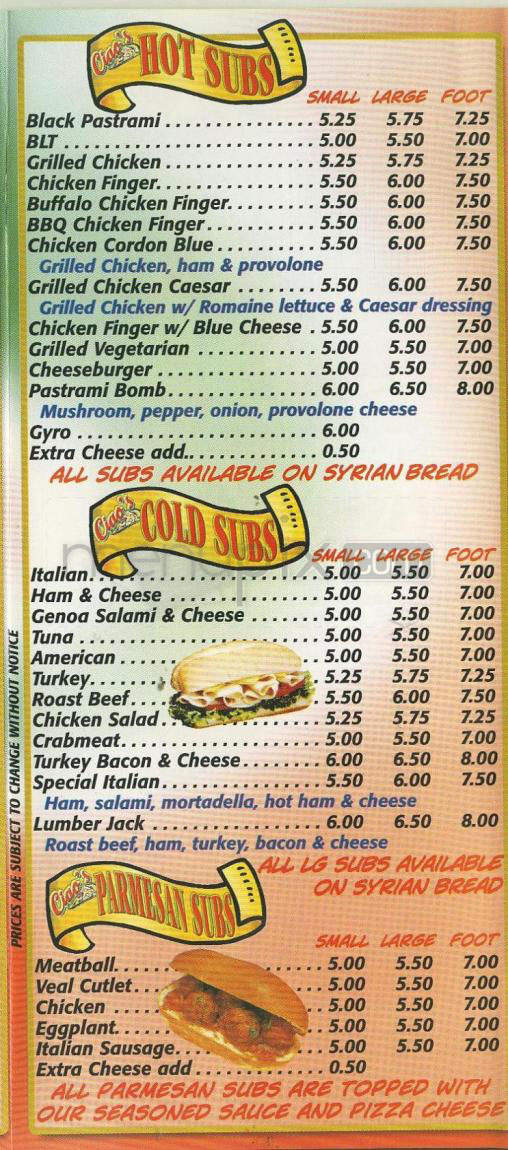 Ciao's Pizza & Subs - Nashua, NH menu_pic