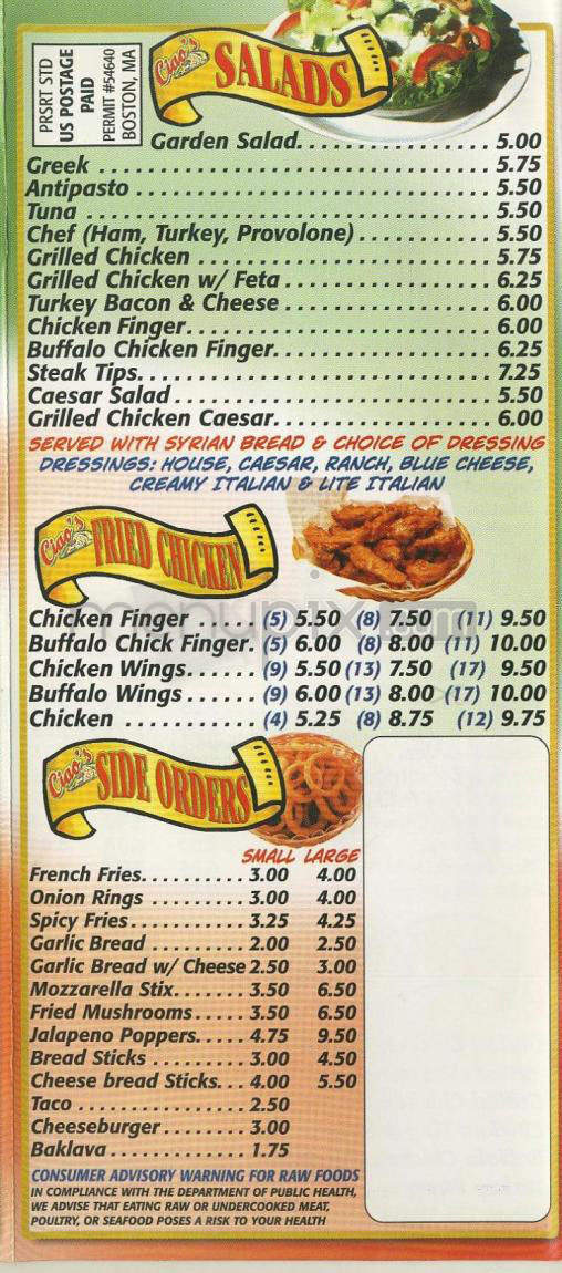 Ciao's Pizza & Subs - Nashua, NH menu_pic