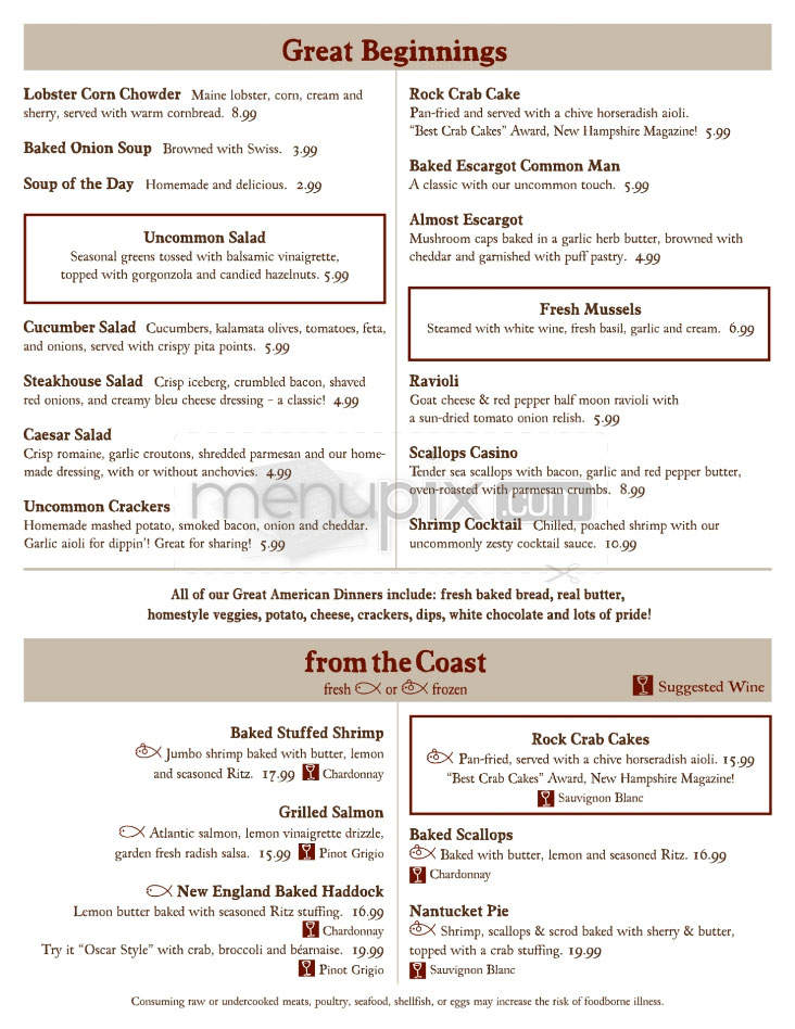 The Common Man - Merrimack, NH menu_pic