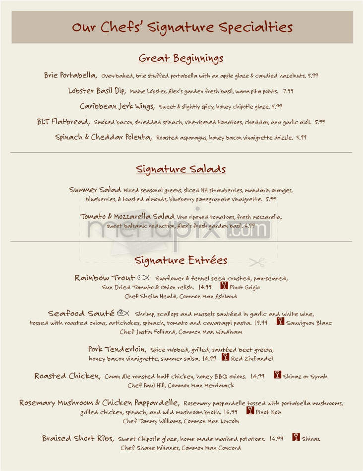 The Common Man - Merrimack, NH menu_pic