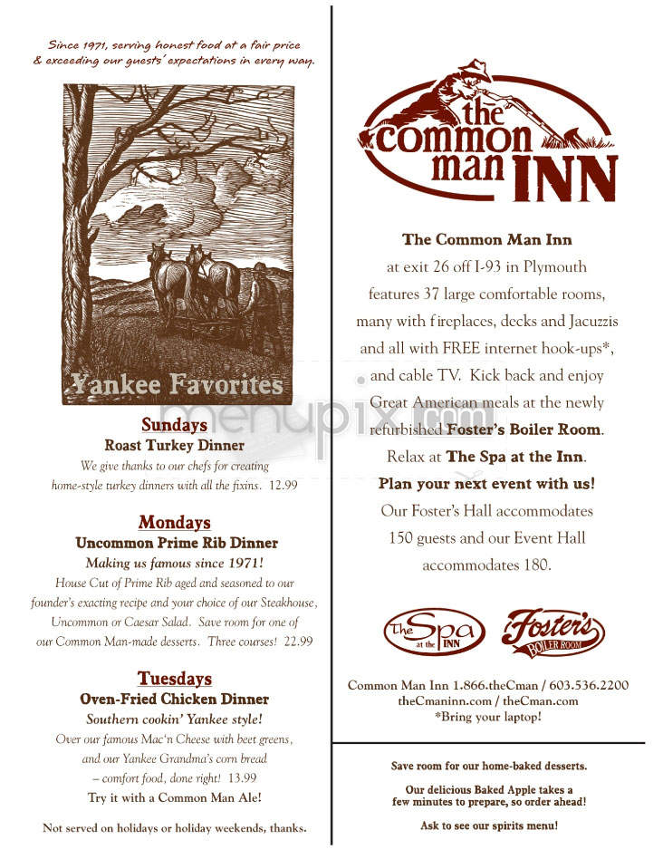 The Common Man - Merrimack, NH menu_pic