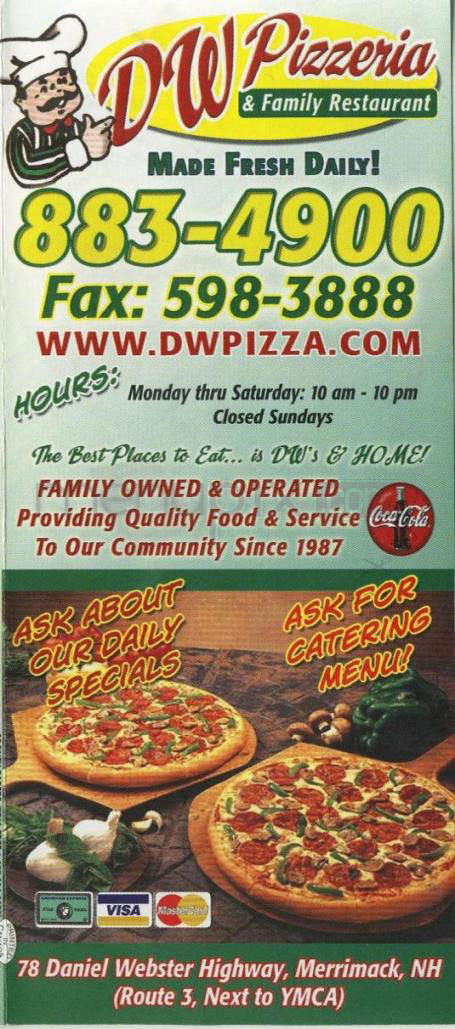 DW Pizzaria and Family Restaurant - Merrimack, NH menu_pic