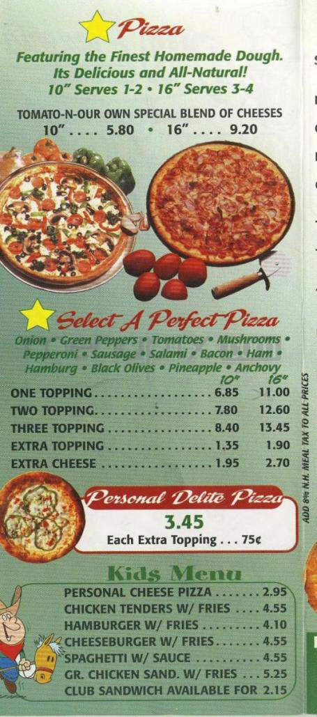 DW Pizzaria and Family Restaurant - Merrimack, NH menu_pic