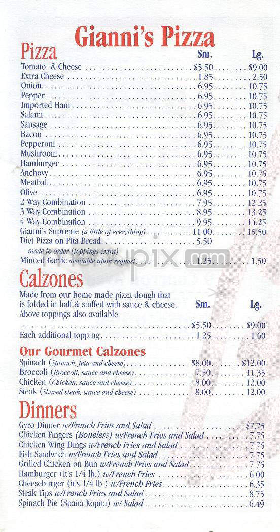Gianni's Pizza - Nashua, NH menu_pic