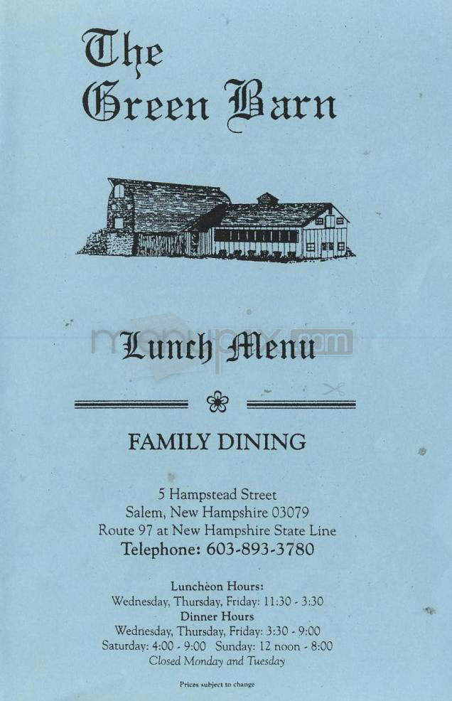 Green Barn German & American - Salem, NH menu_pic