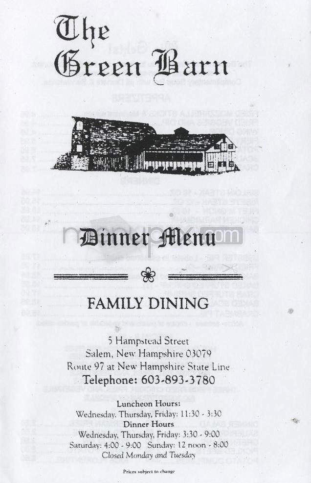 Green Barn German & American - Salem, NH menu_pic