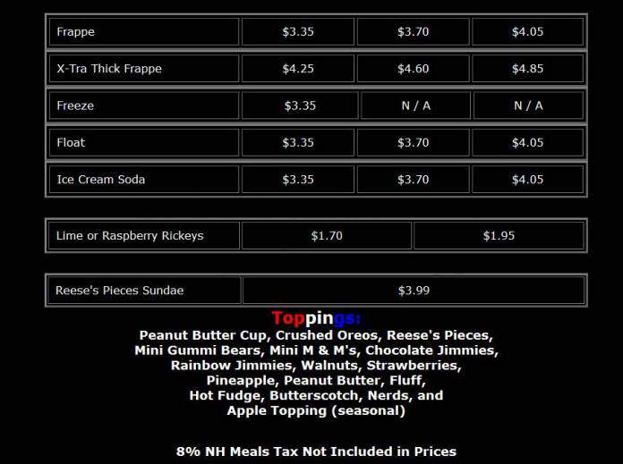 Hayward's Ice Cream Stand - Nashua, NH menu_pic