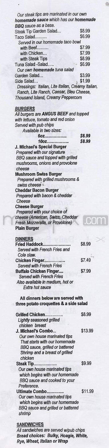 J Michael's Family Sports Pub - Windham, NH menu_pic