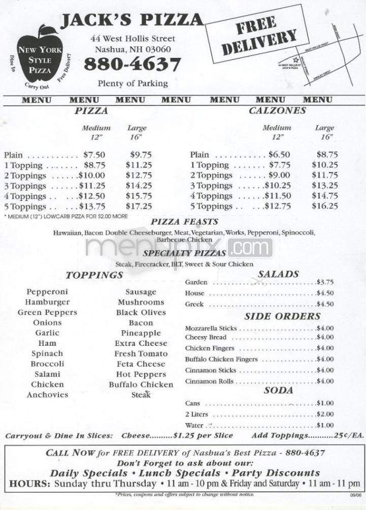 Jack's Pizza - Nashua, NH menu_pic