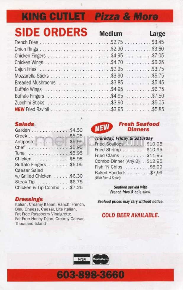King Cutlet Pizza & More - Salem, NH menu_pic